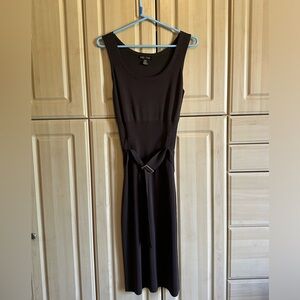 Miss Tina brown tank dress with gathered waist and belt. Size M